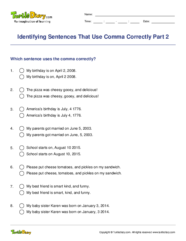 Identifying Sentences That Use Comma Correctly Part 2