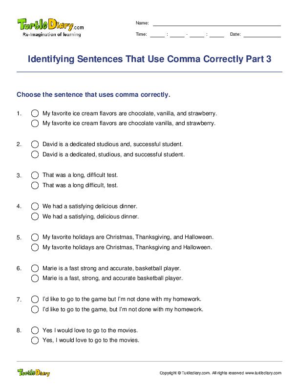 Identifying Sentences That Use Comma Correctly Part 3