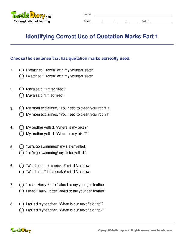 Identifying Correct Use of Quotation Marks Part 1