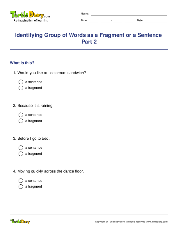 Identifying Group of Words as a Fragment or a Sentence Part 2