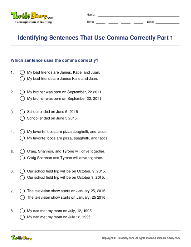 Identifying Sentences That Use Comma Correctly Part 1