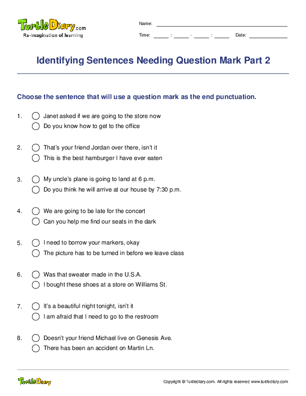 Identifying Sentences Needing Question Mark Part 2