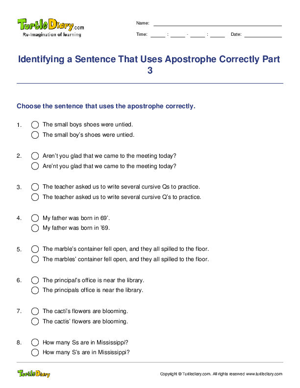 Identifying a Sentence That Uses Apostrophe Correctly Part 3