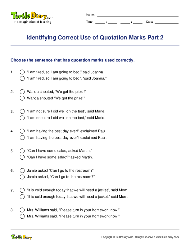 Identifying Correct Use of Quotation Marks Part 2