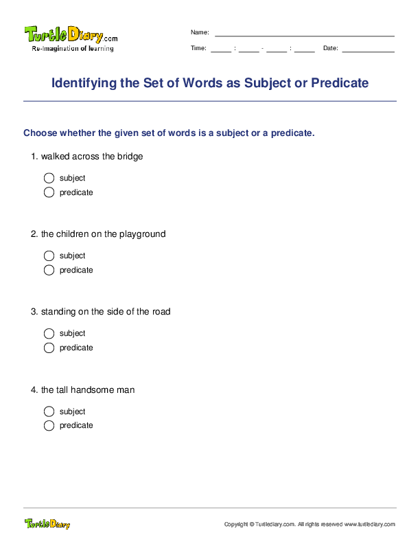 Identifying the Set of Words as Subject or Predicate