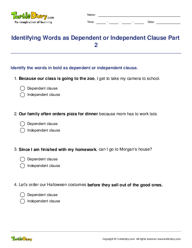 Identifying Words as Dependent or Independent Clause Part 2