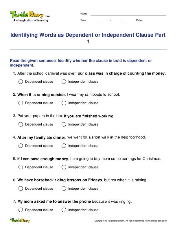 Identifying Words as Dependent or Independent Clause Part 1
