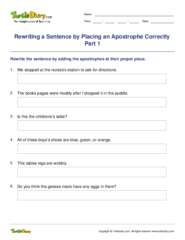 Rewriting a Sentence by Placing an Apostrophe Correctly Part 1