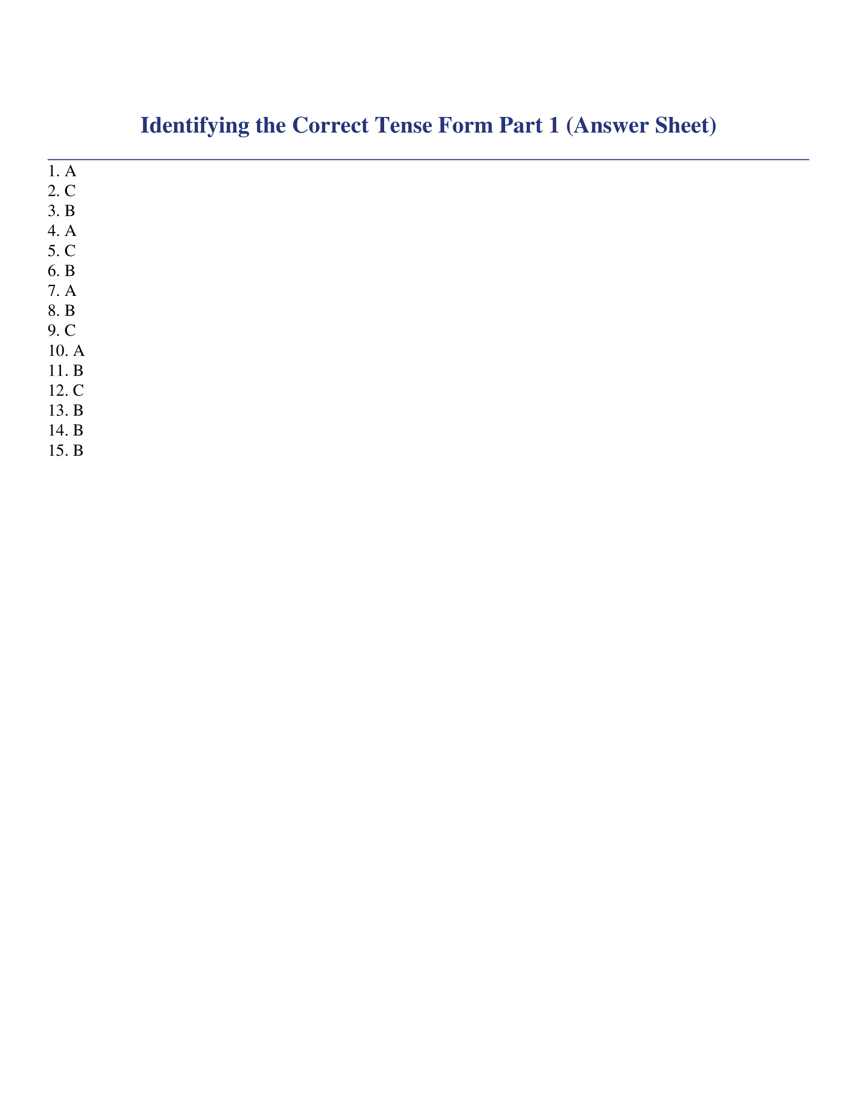 Identifying the Correct Tense Form Part 1 Answer