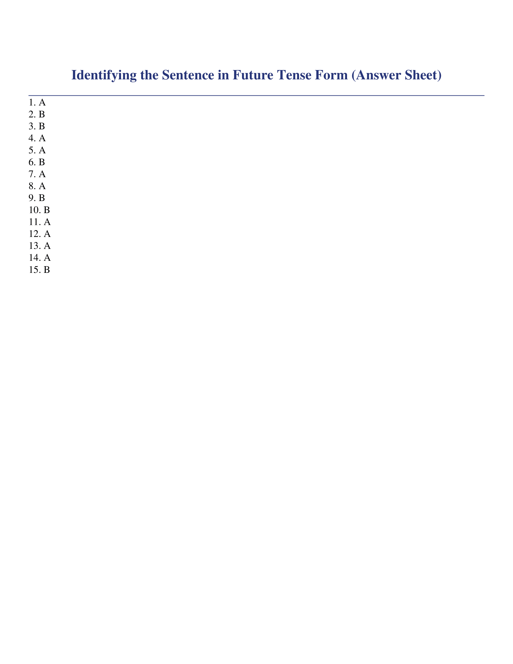 Identifying the Sentence in Future Tense Form Answer