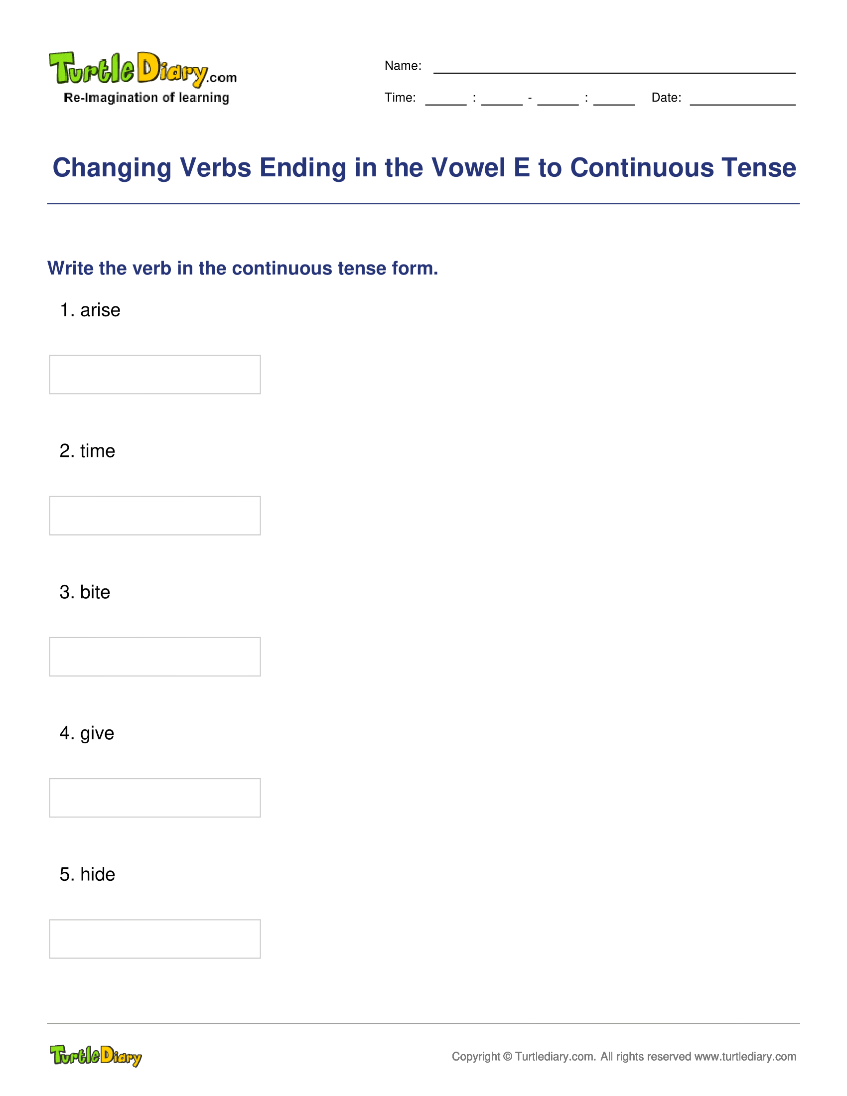 Changing Verbs Ending in the Vowel E to Continuous Tense