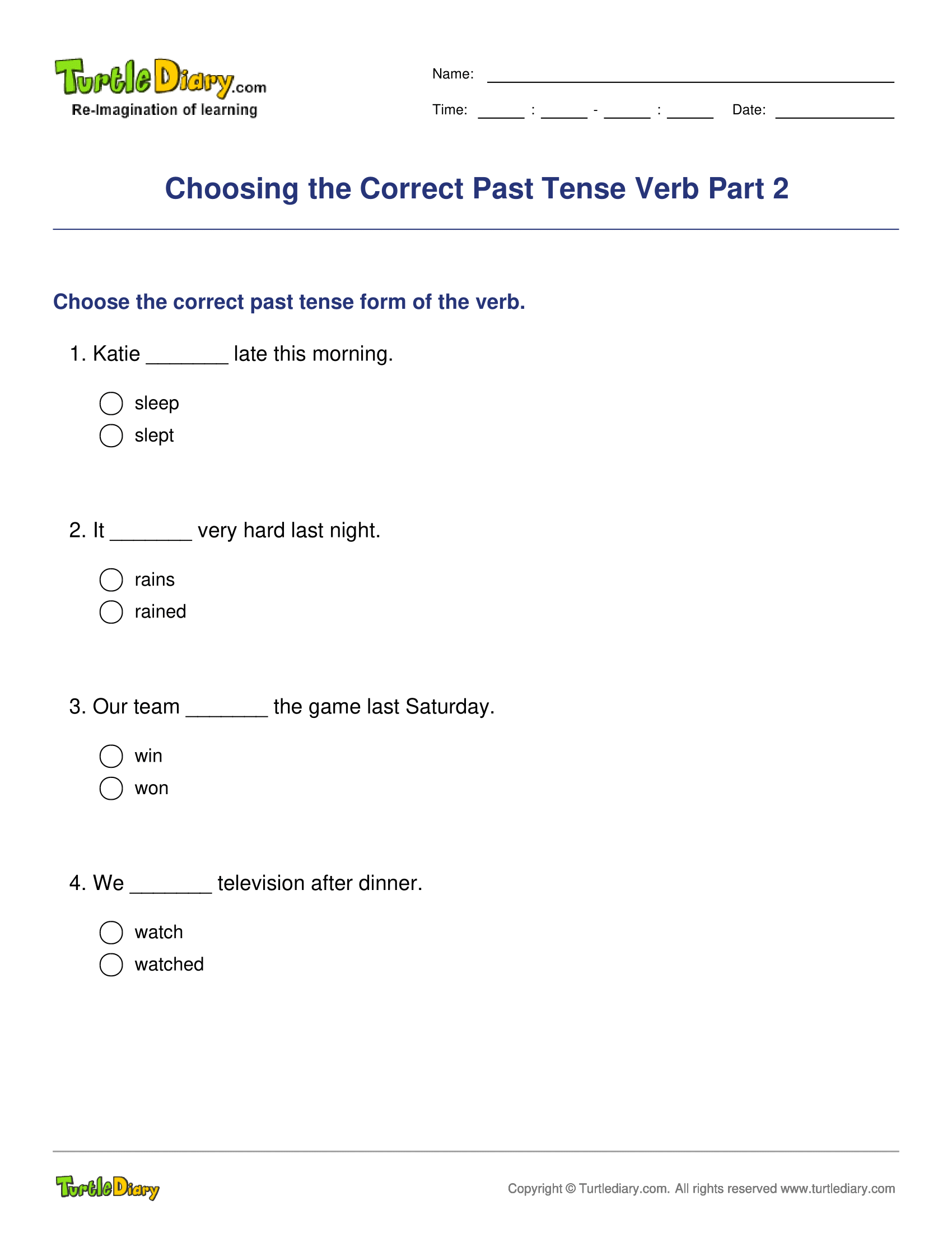 Choosing the Correct Past Tense Verb Part 2
