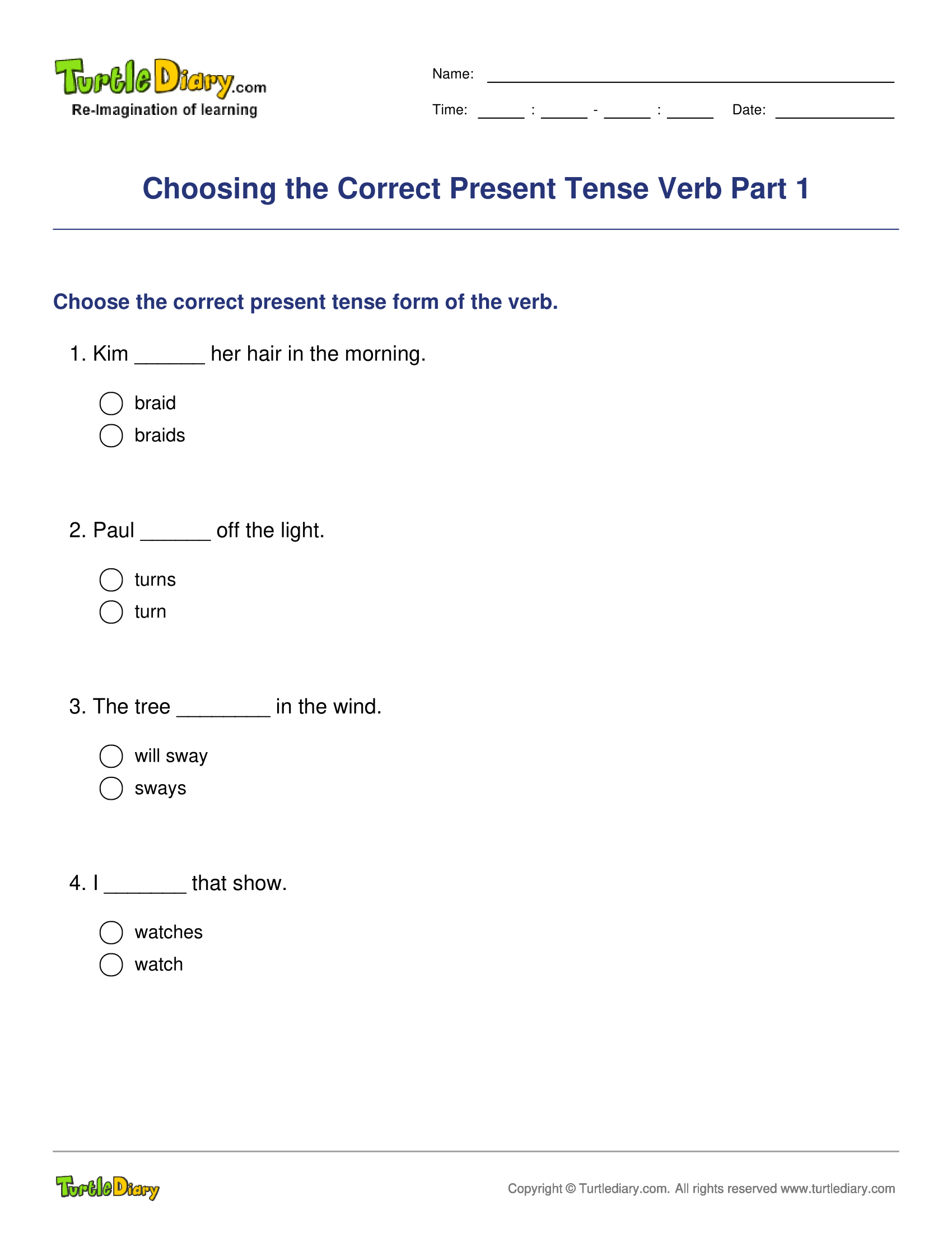 Choosing the Correct Present Tense Verb Part 1