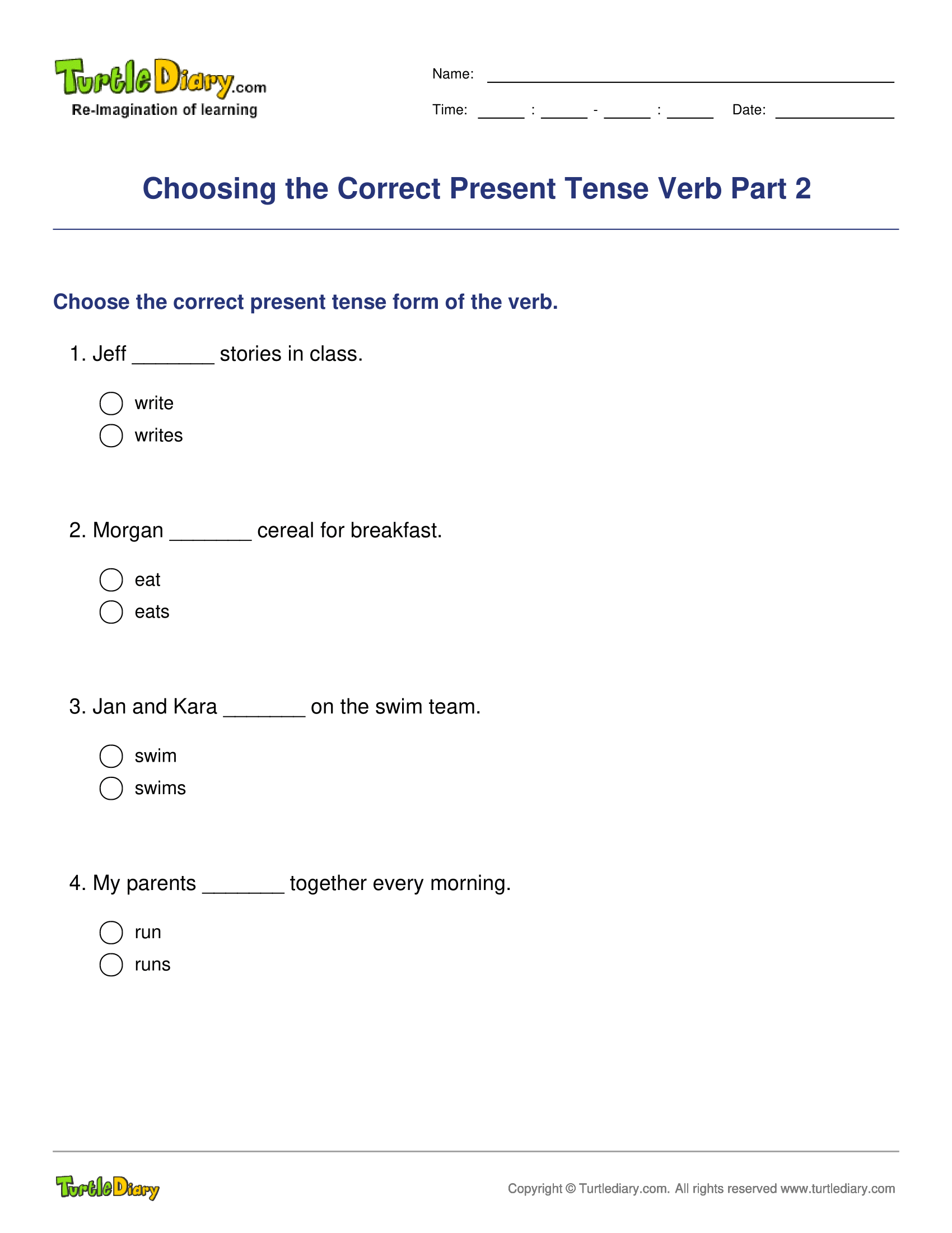 Choosing the Correct Present Tense Verb Part 2