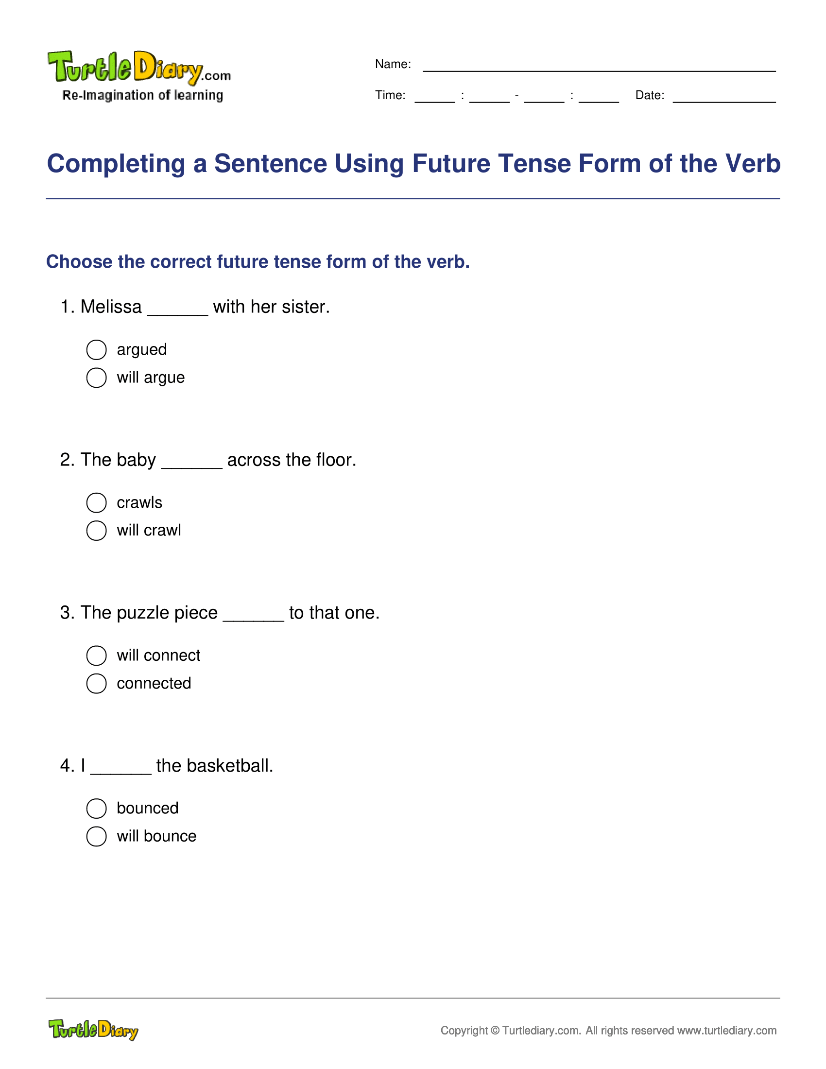 Completing a Sentence Using Future Tense Form of the Verb