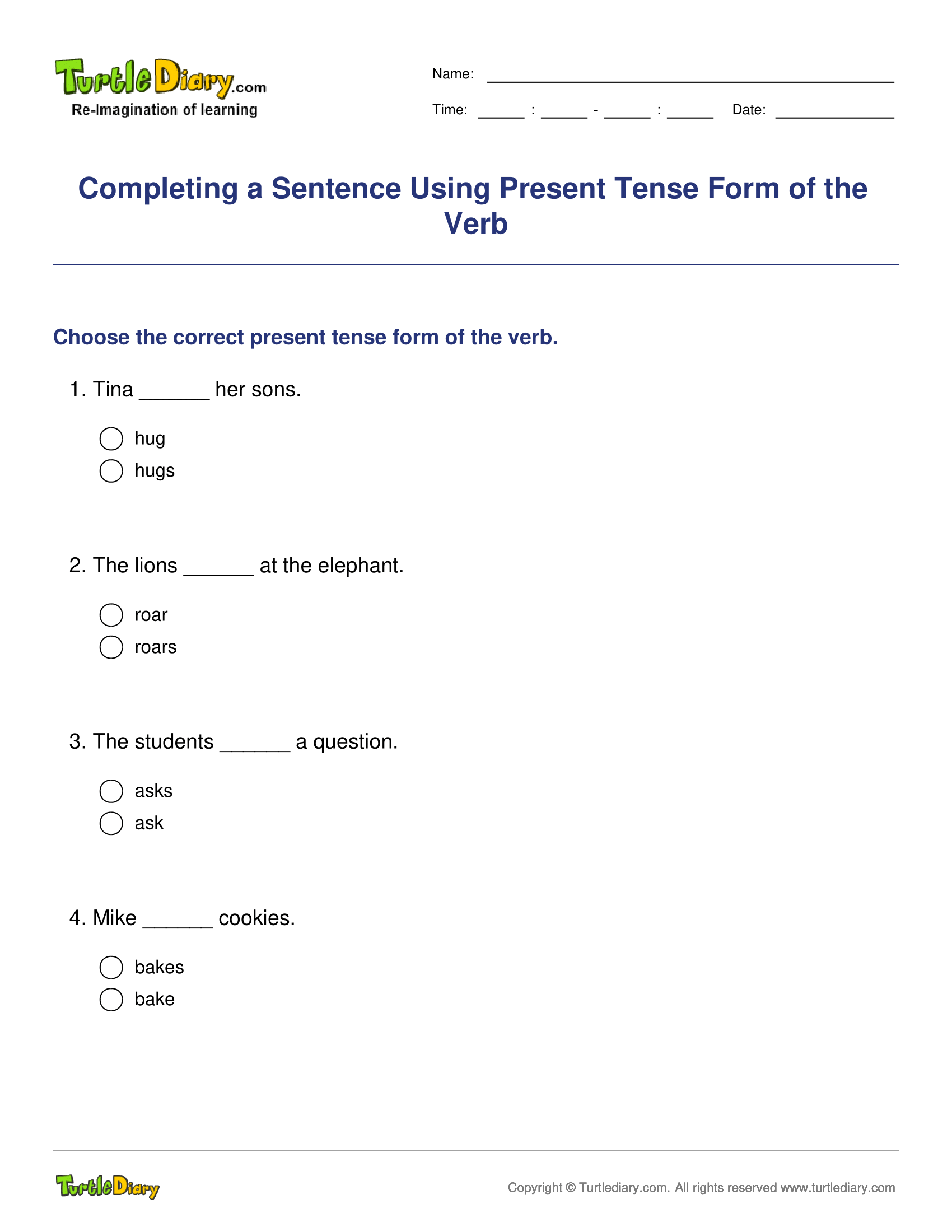 Completing a Sentence Using Present Tense Form of the Verb
