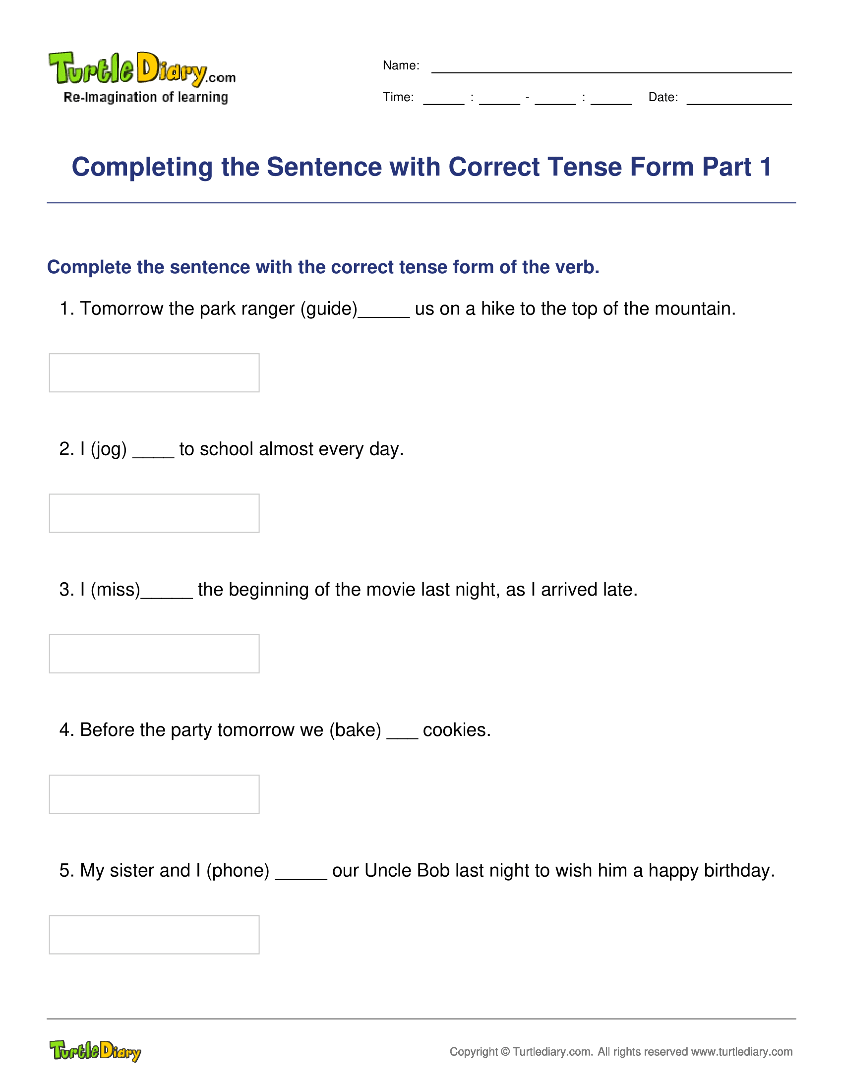 Completing the Sentence with Correct Tense Form Part 1
