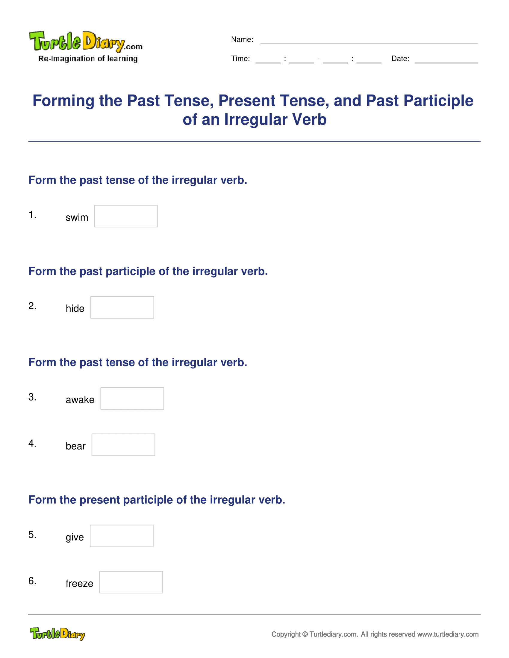 Forming the Past Tense, Present Tense, and Past Participle of an Irregular Verb