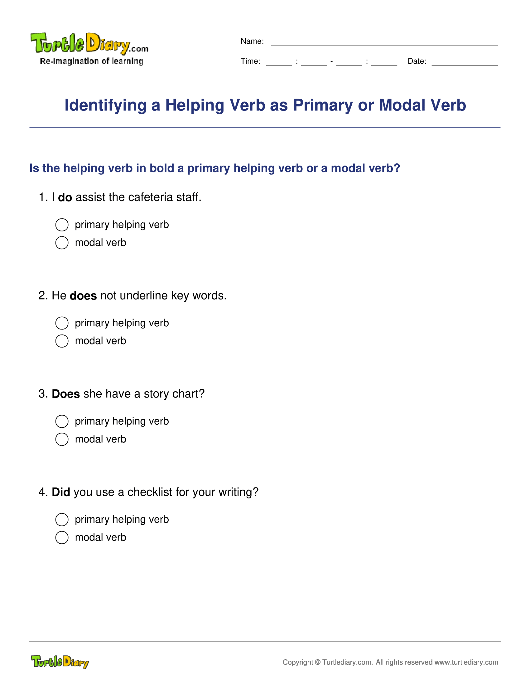 Identifying a Helping Verb as Primary or Modal Verb
