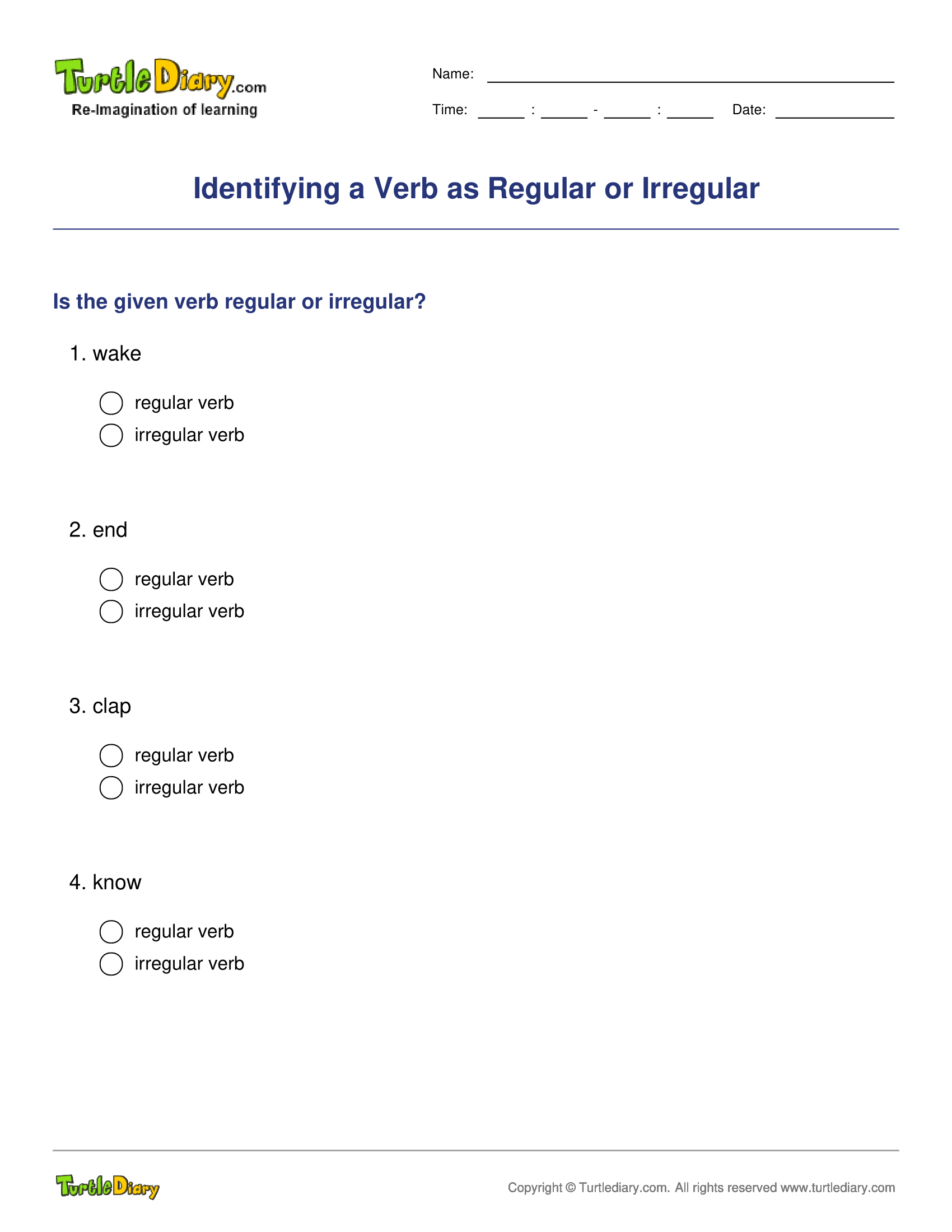 Identifying a Verb as Regular or Irregular