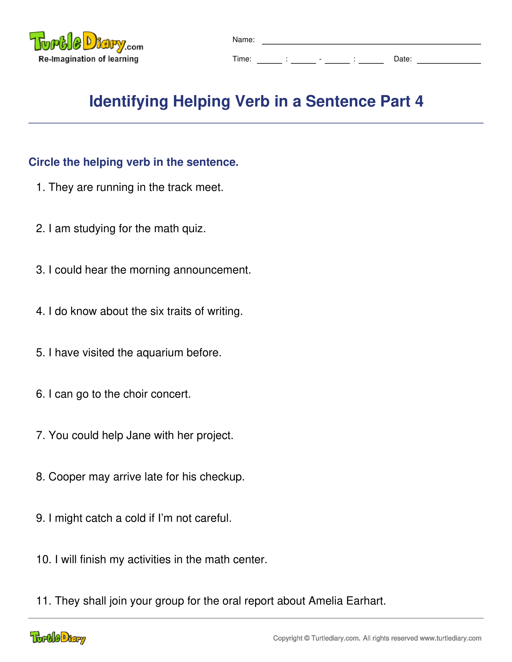 Identifying Helping Verb in a Sentence Part 4