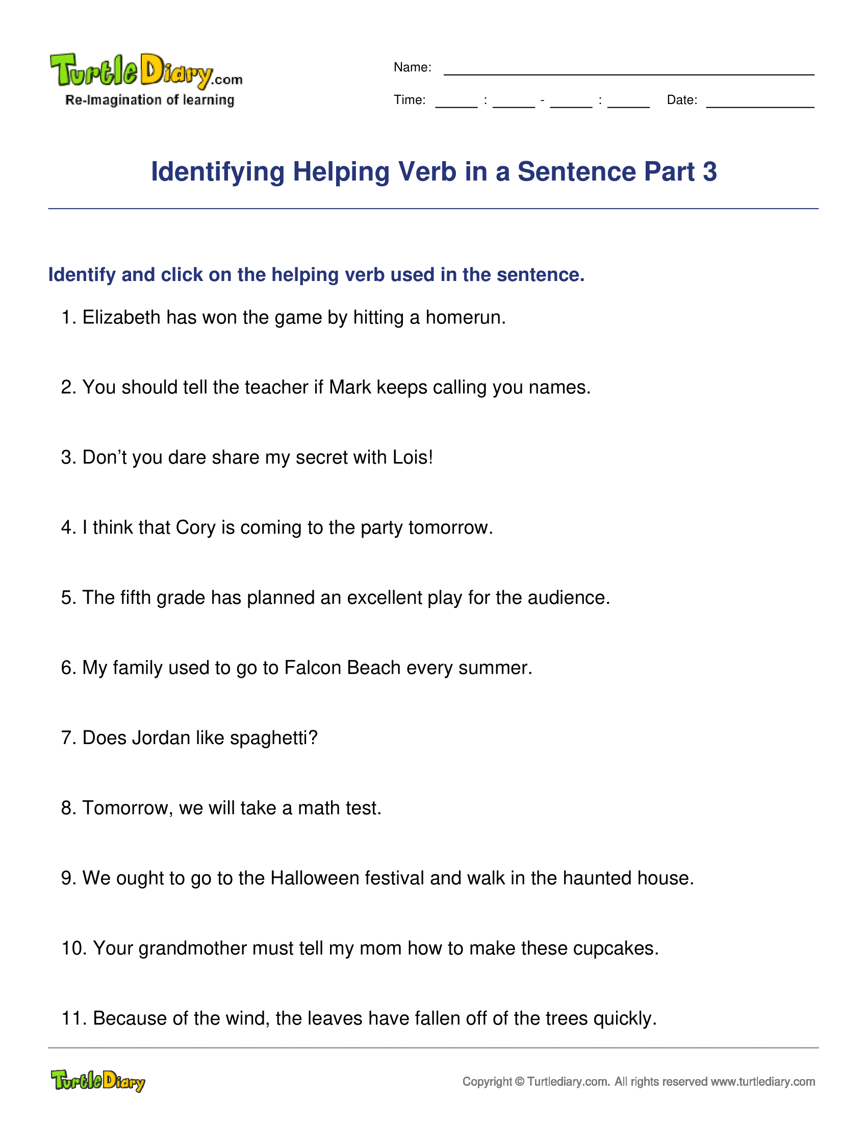 Identifying Helping Verb in a Sentence Part 3