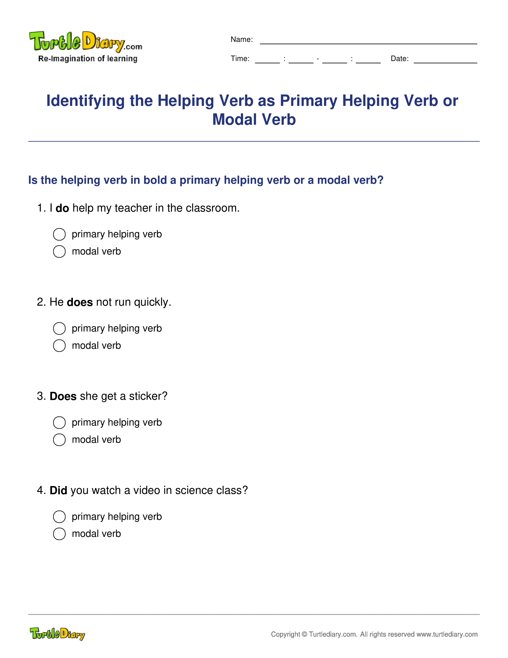Identifying the Helping Verb as Primary Helping Verb or Modal Verb