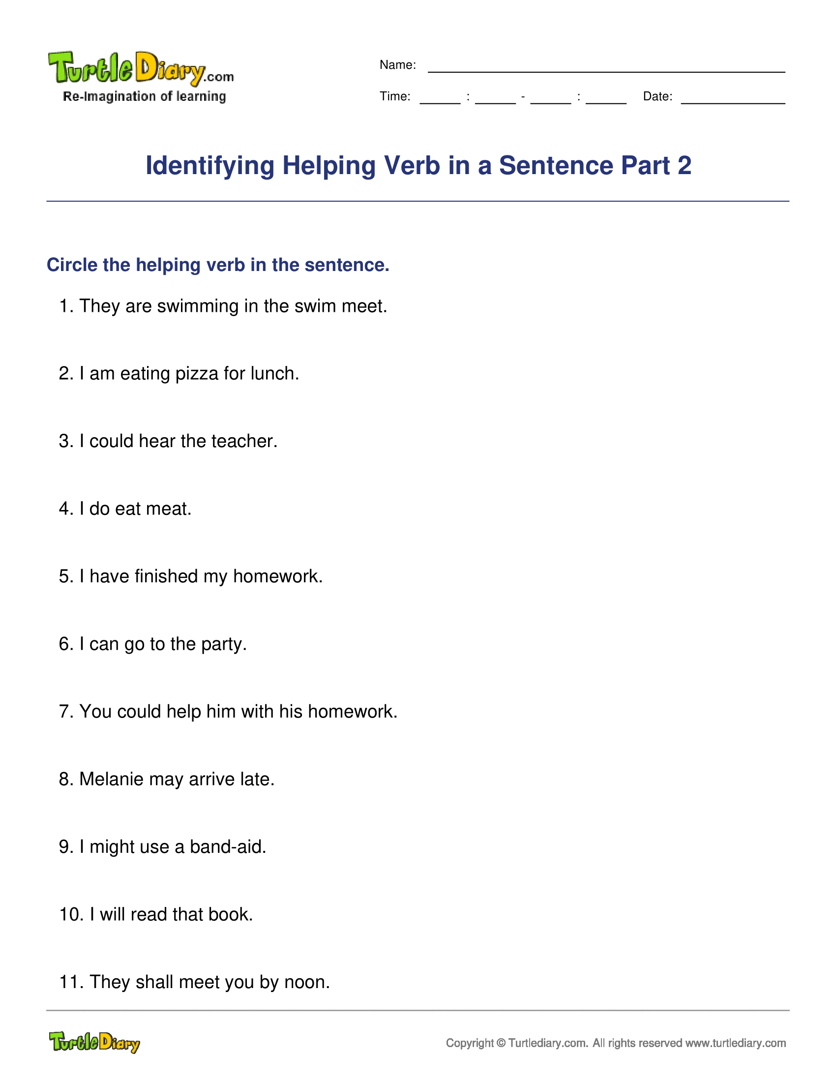 Identifying Helping Verb in a Sentence Part 2