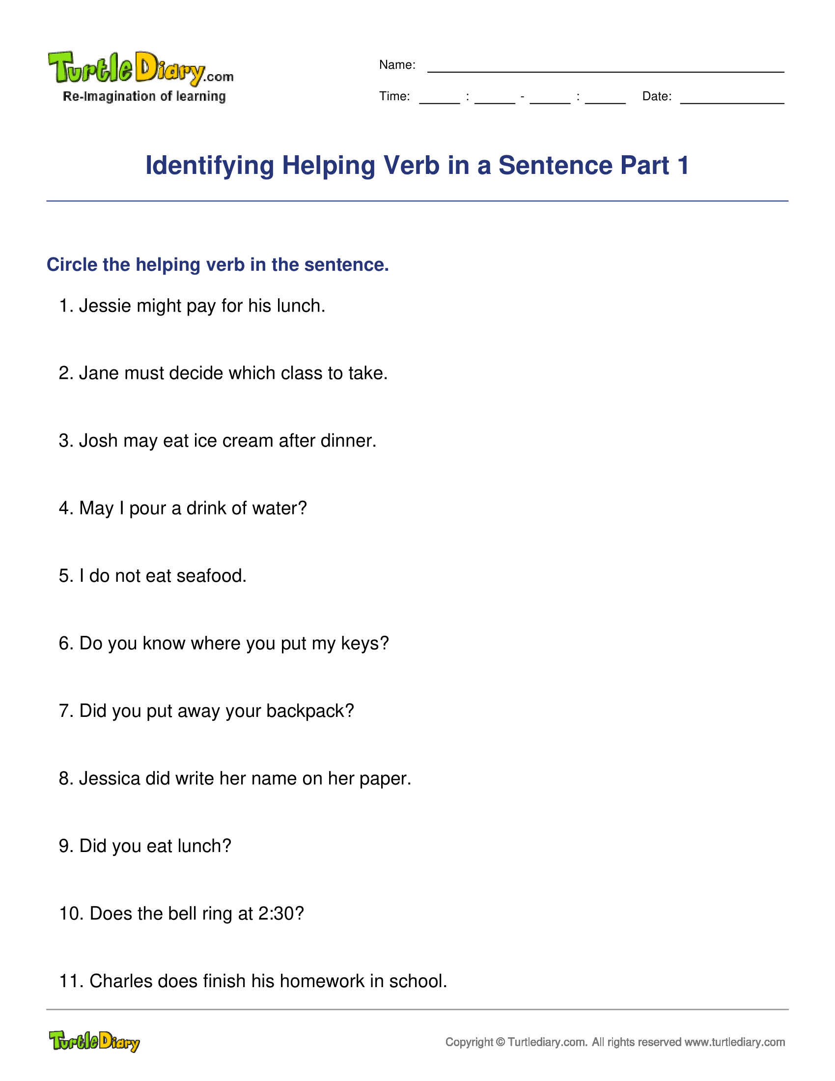 Identifying Helping Verb in a Sentence Part 1