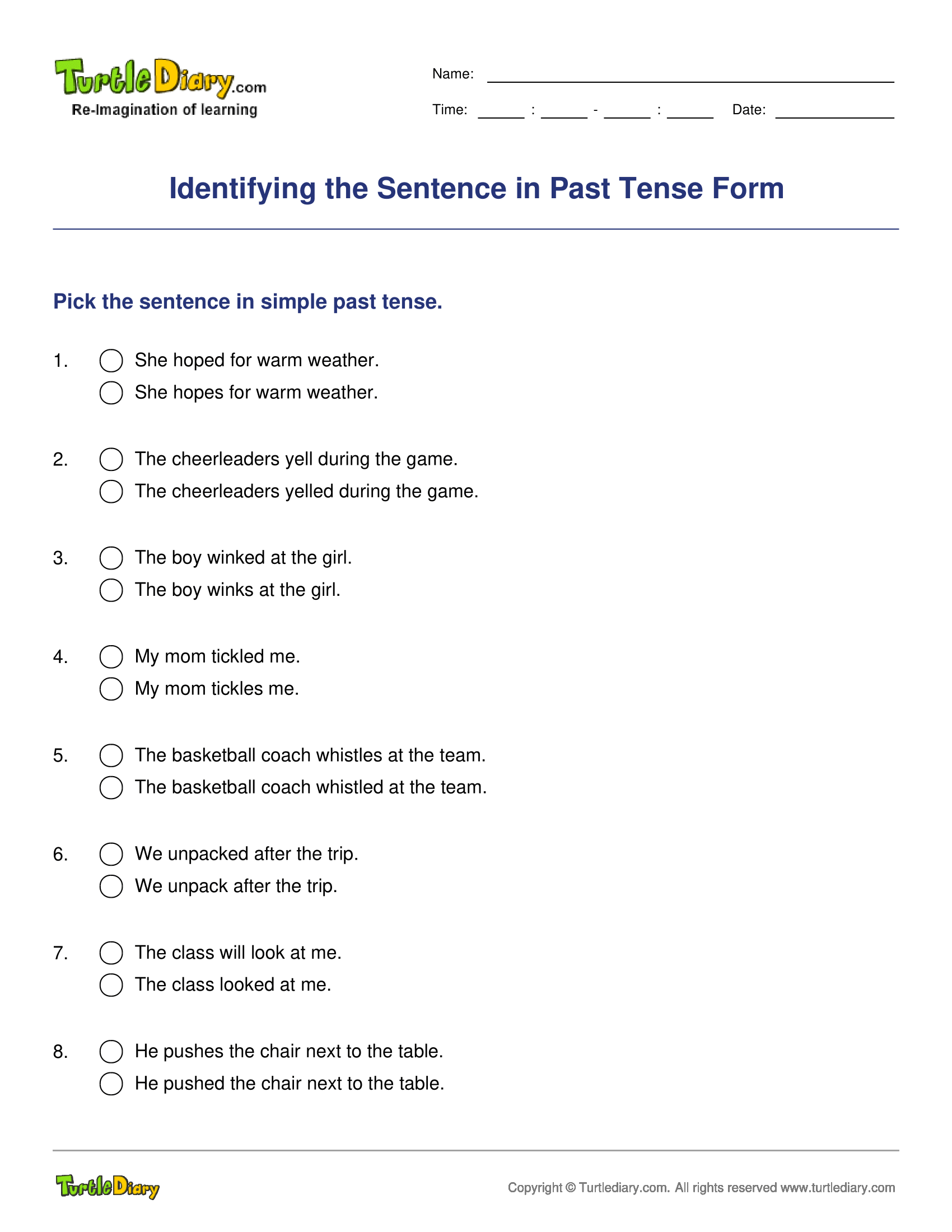 Identifying the Sentence in Past Tense Form