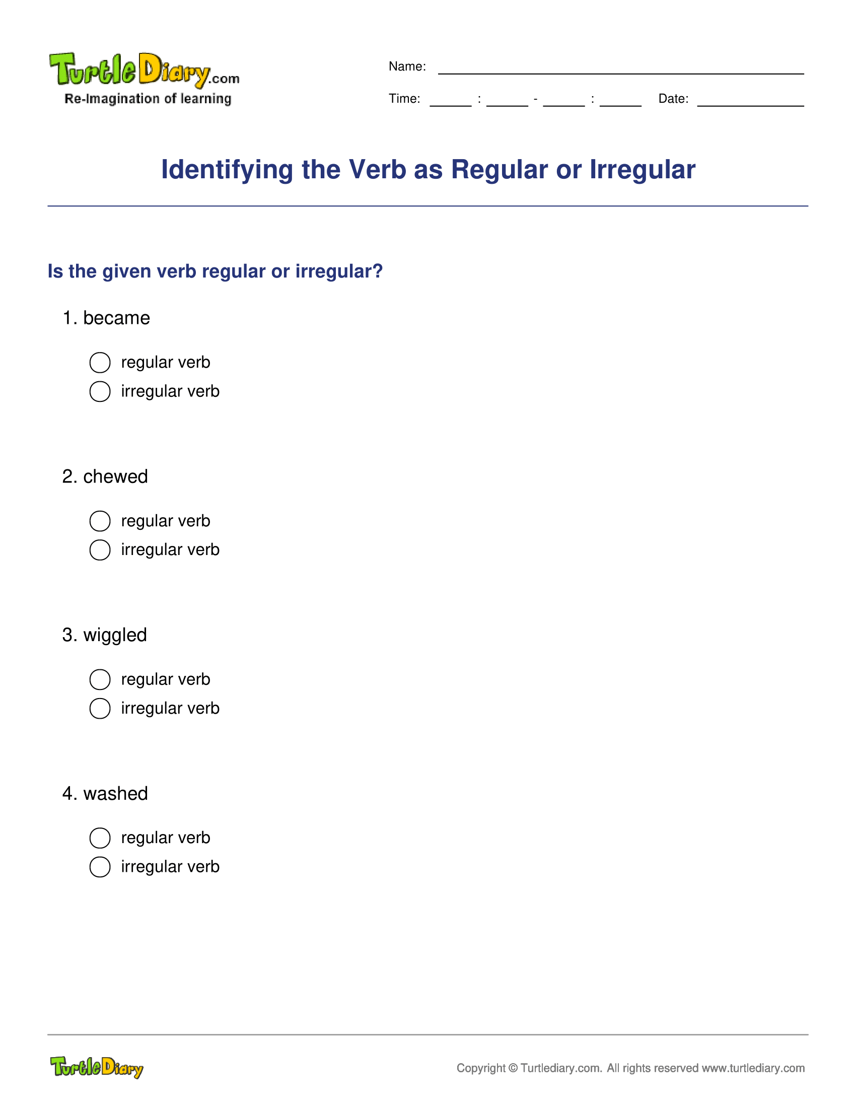 Identifying the Verb as Regular or Irregular