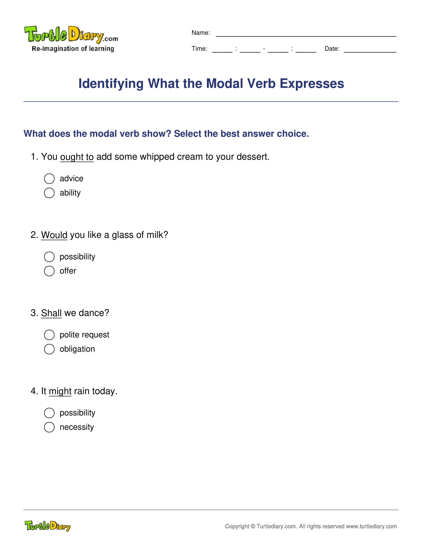 Identifying What the Modal Verb Expresses