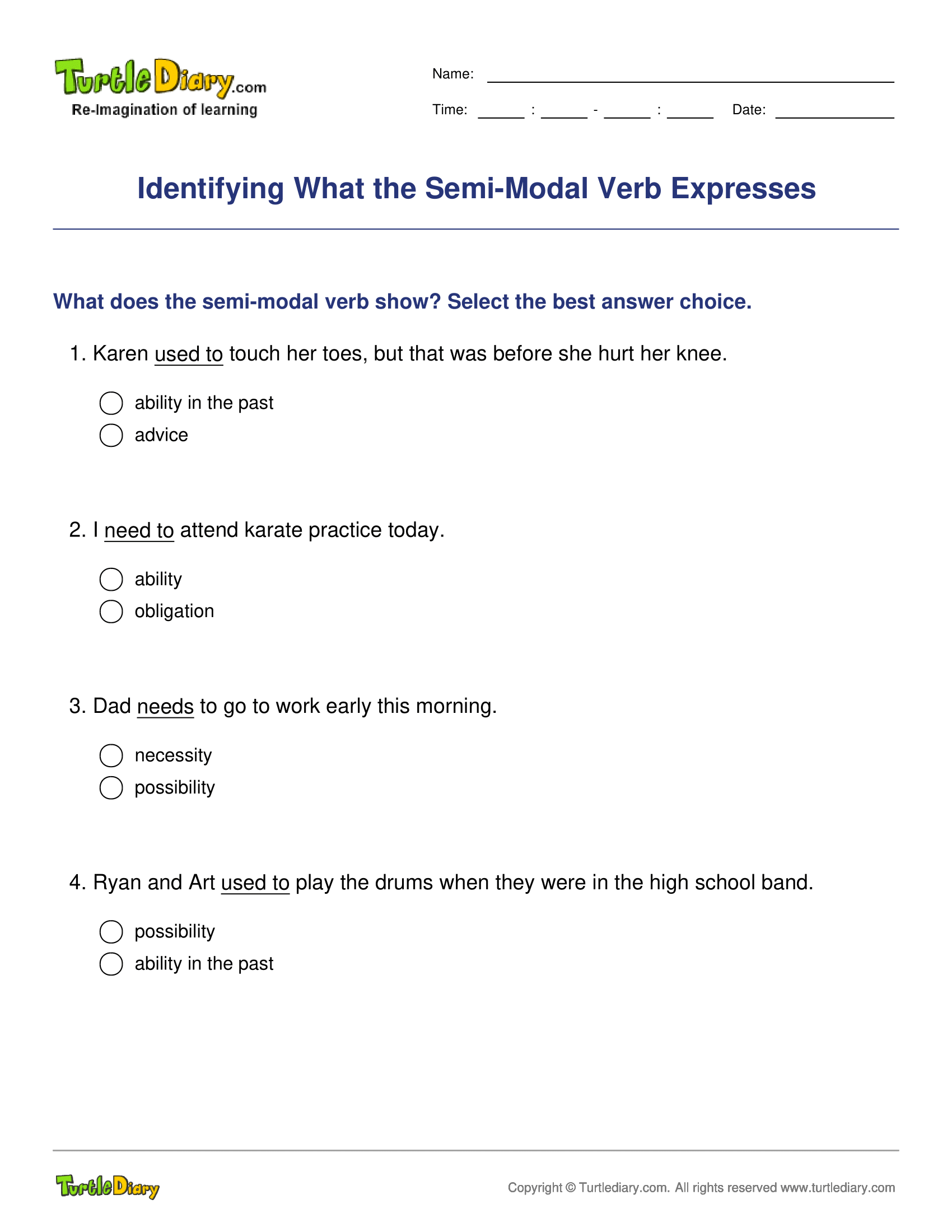 Identifying What the Semi-Modal Verb Expresses