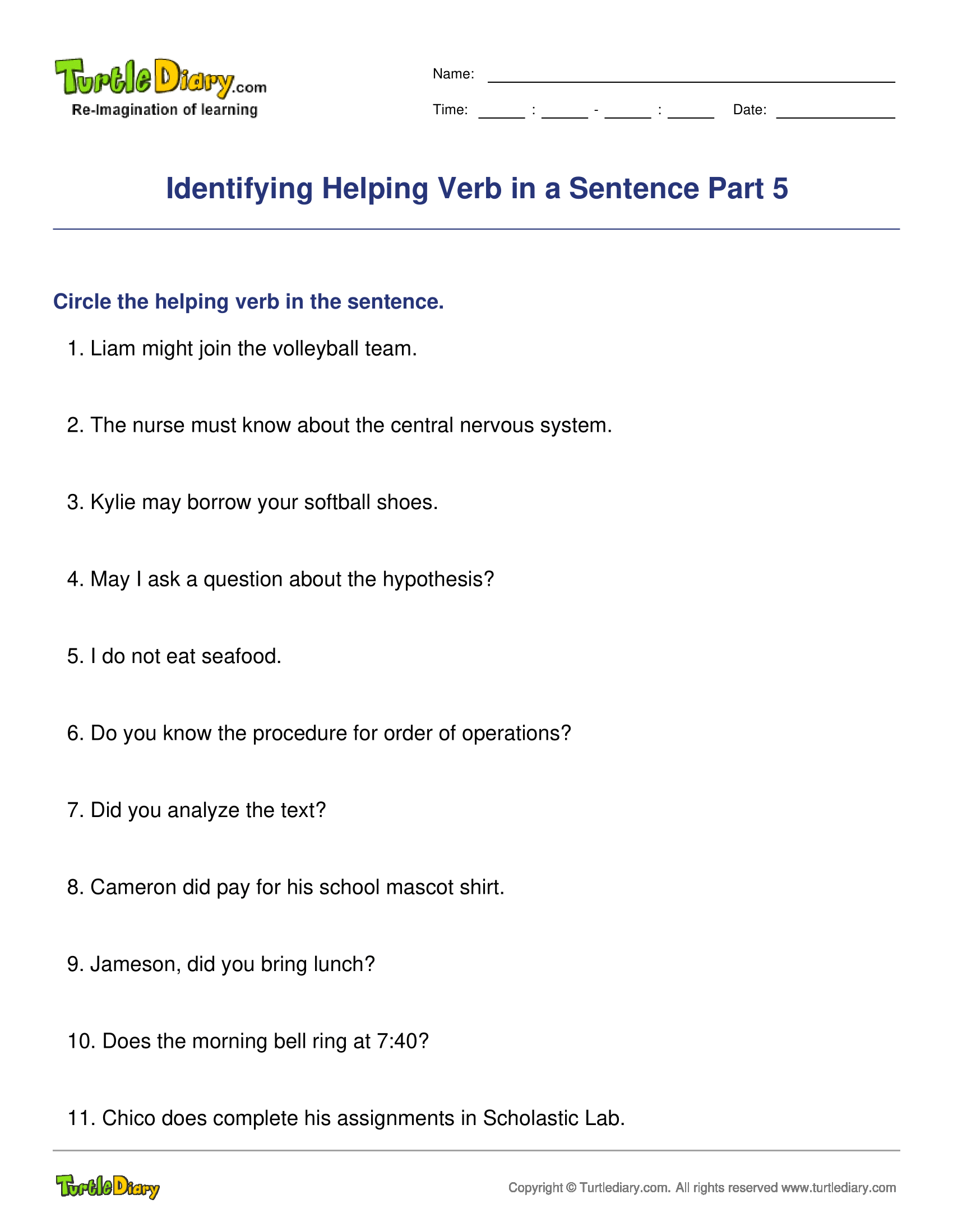 Identifying Helping Verb in a Sentence Part 5