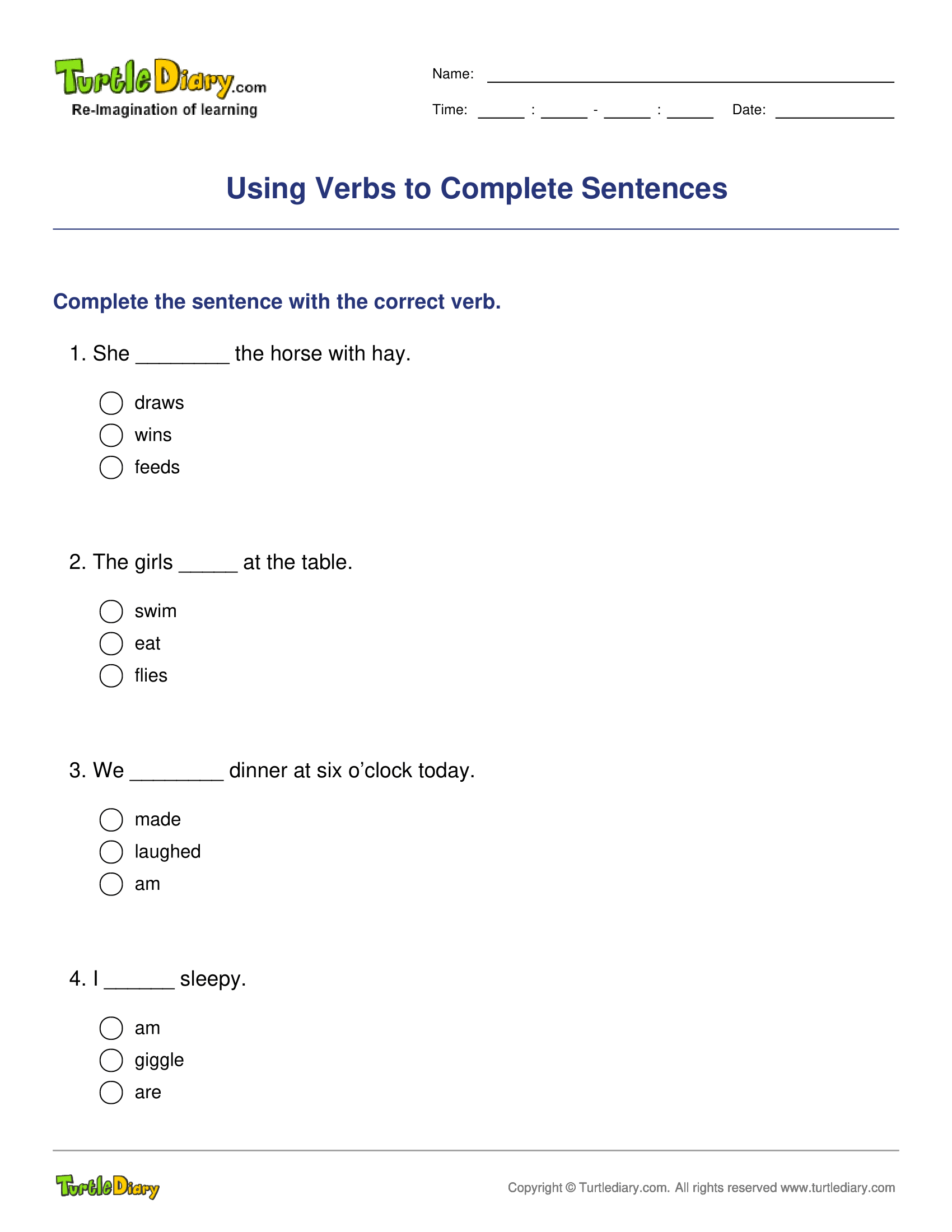 Using Verbs to Complete Sentences