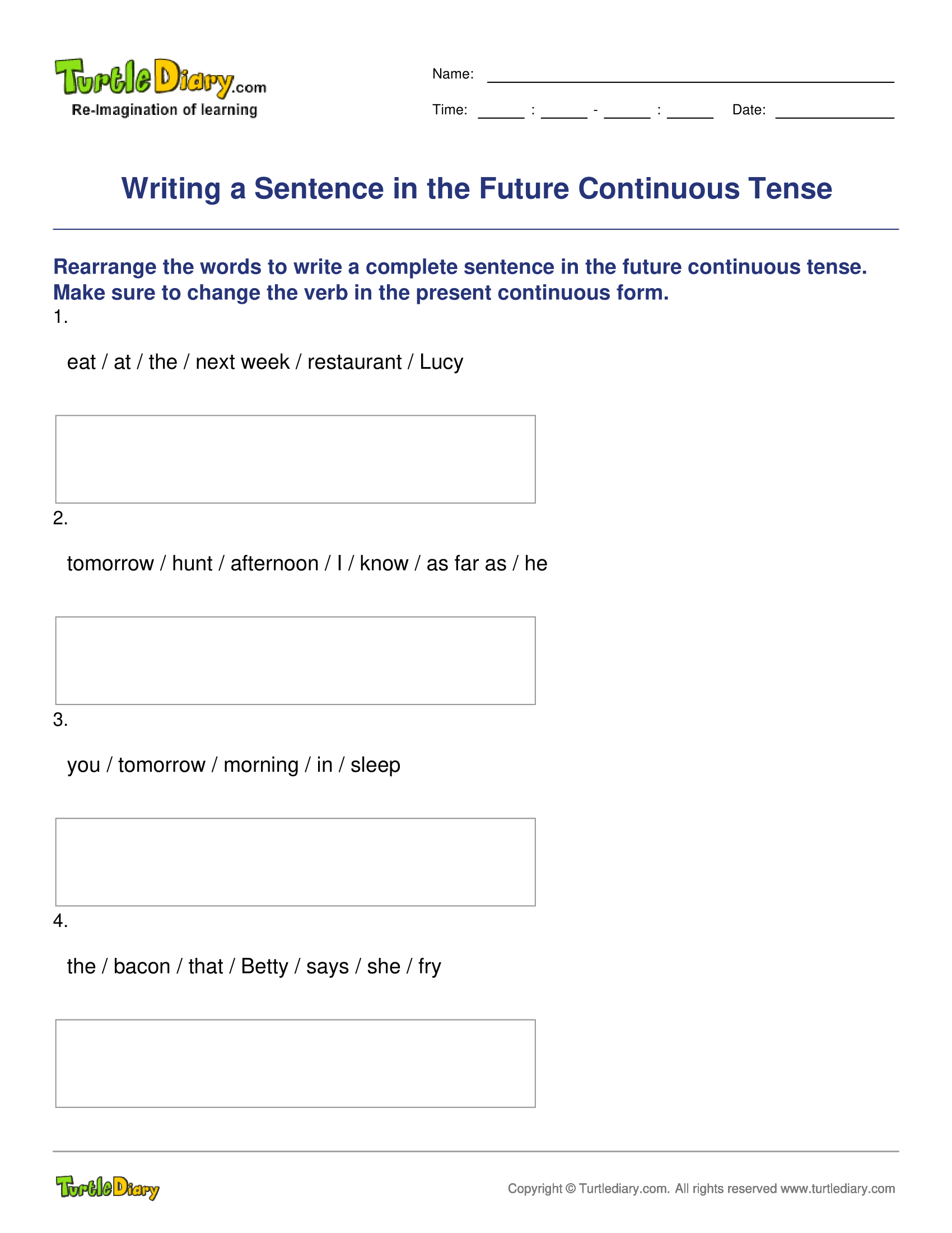 Writing a Sentence in the Future Continuous Tense