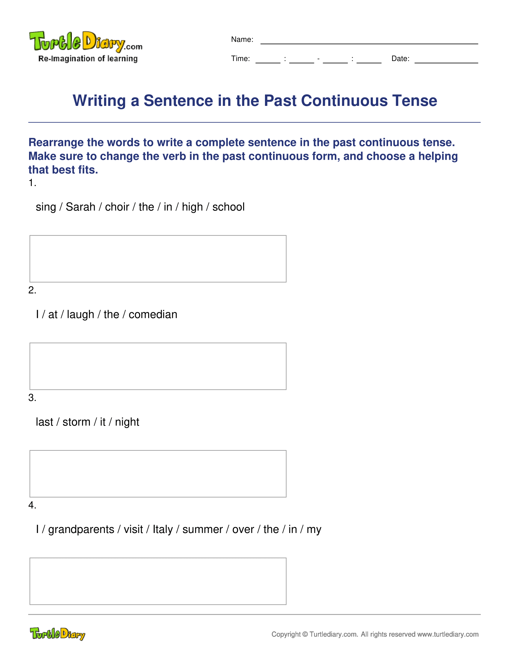 Writing a Sentence in the Past Continuous Tense
