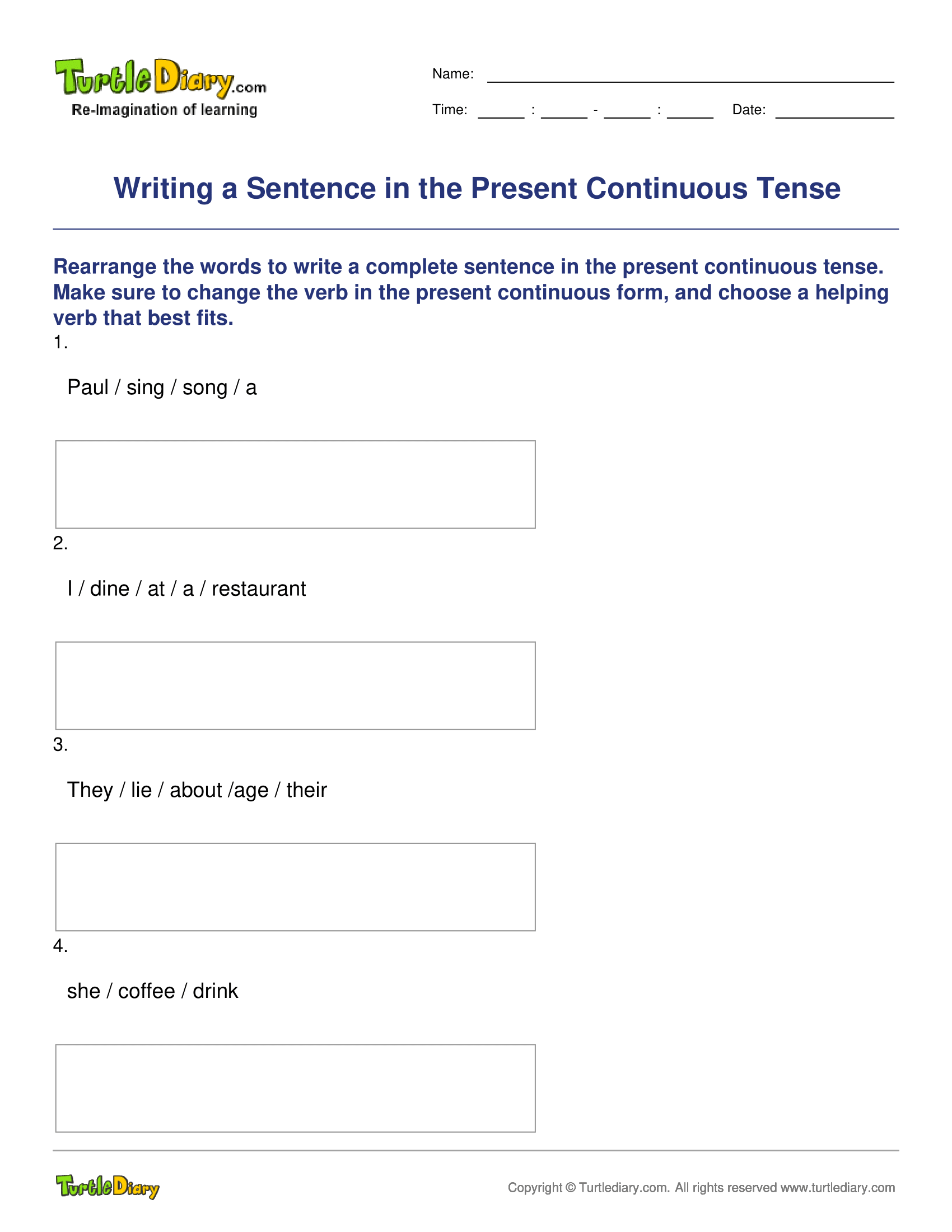 Writing a Sentence in the Present Continuous Tense