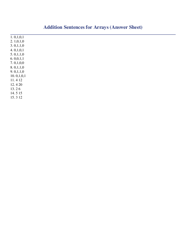 Addition Sentences for Arrays Answer