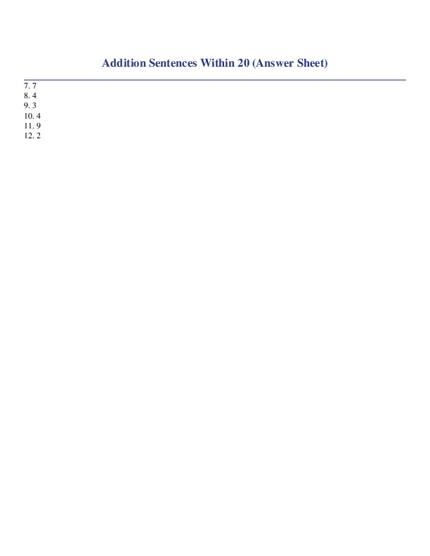 Addition Sentences Within 20 Answer