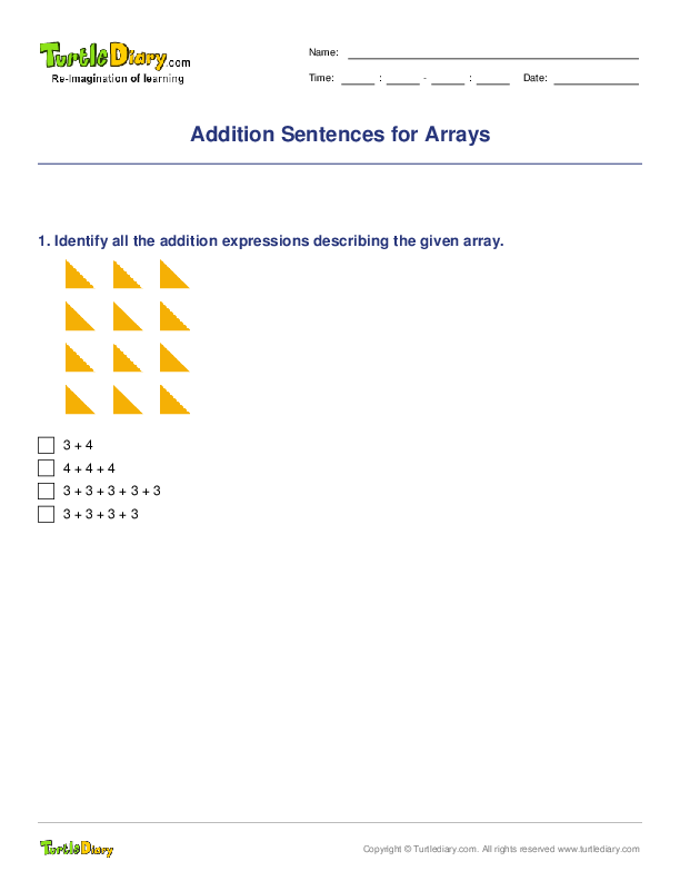 Addition Sentences for Arrays