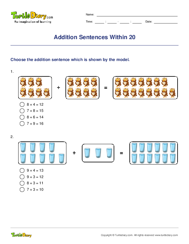 Addition Sentences Within 20