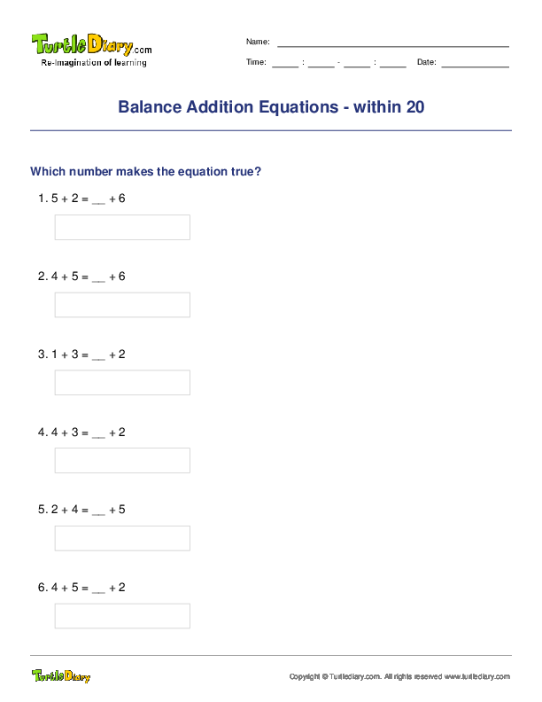 Balance Addition Equations - within 20