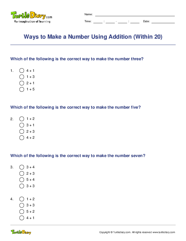 Ways to Make a Number Using Addition (Within 20)