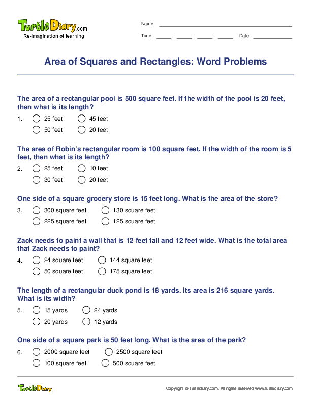 Area of Squares and Rectangles: Word Problems