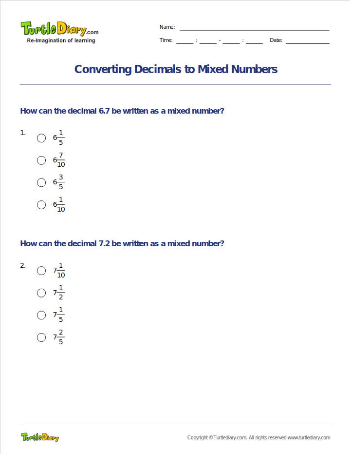 Converting Decimals to Mixed Numbers