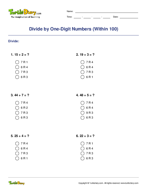 Divide by One-Digit Numbers (Within 100)