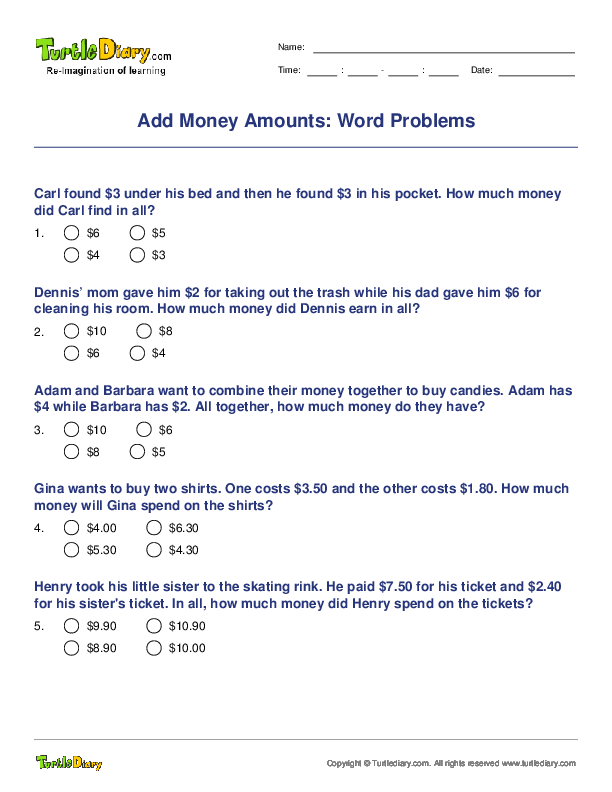 Add Money Amounts: Word Problems