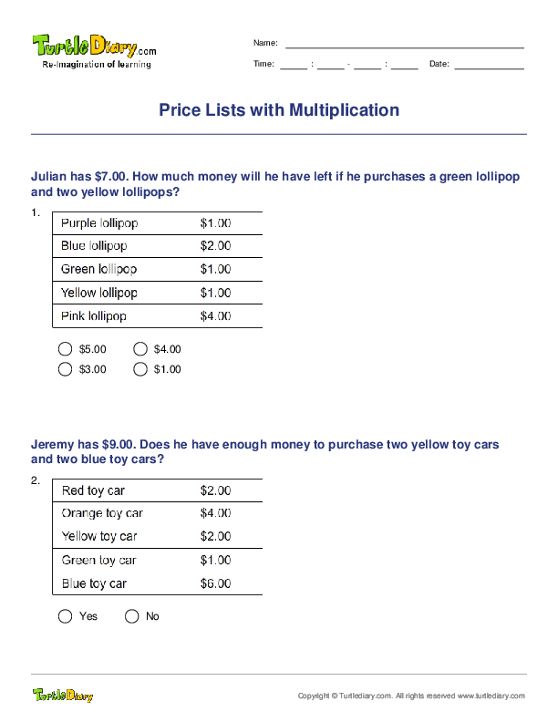Price Lists with Multiplication