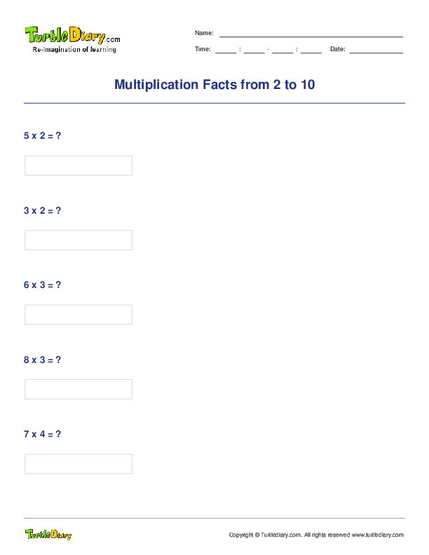 Multiplication Facts from 2 to 10